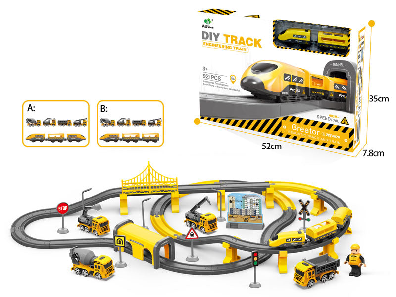 B/O ENGINEERING RAIL TRAIN 92PCS WITH SOUND