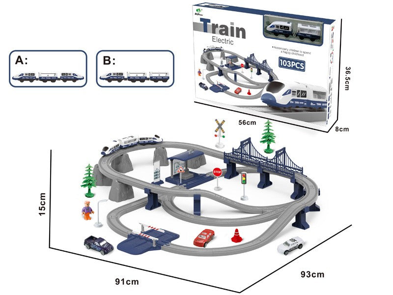 B/O RAILWAY TRAIN 103PCS(WITH PLATFORM)BLUE