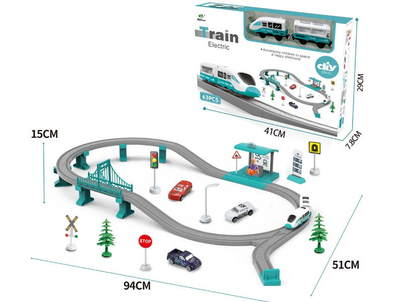 B/O RAILWAY TRAIN 63PCS(WITH PLATFORM)GREEN